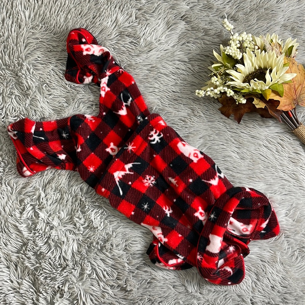 🌺 target dog fleece red plaid  Christmas pajamas size M